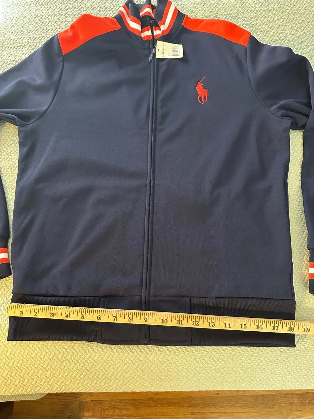 Polo Ralph Lauren Men M Tennis Full Zip Track Jacket Navy Red Big Pony New